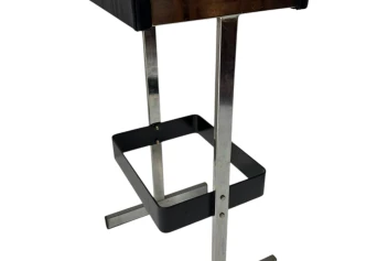 Four Mid-Century Modern Bar Stools with Black Leather Seats, 1970s